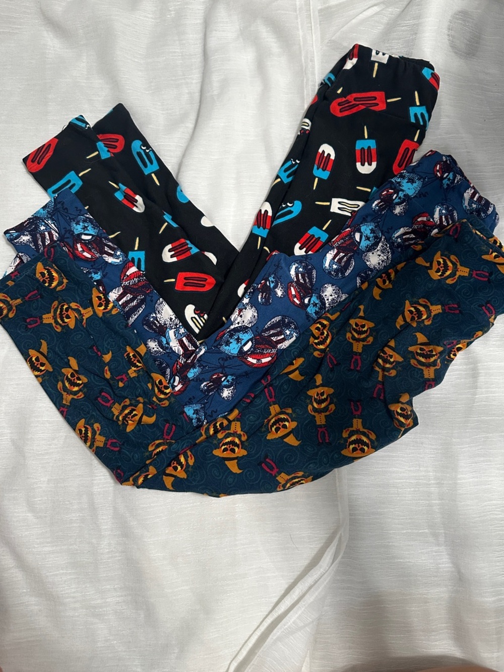 LuLaRoe Kids Leggings Black with Red, Blue & Yellow Popsicle and Pumpkin Prints